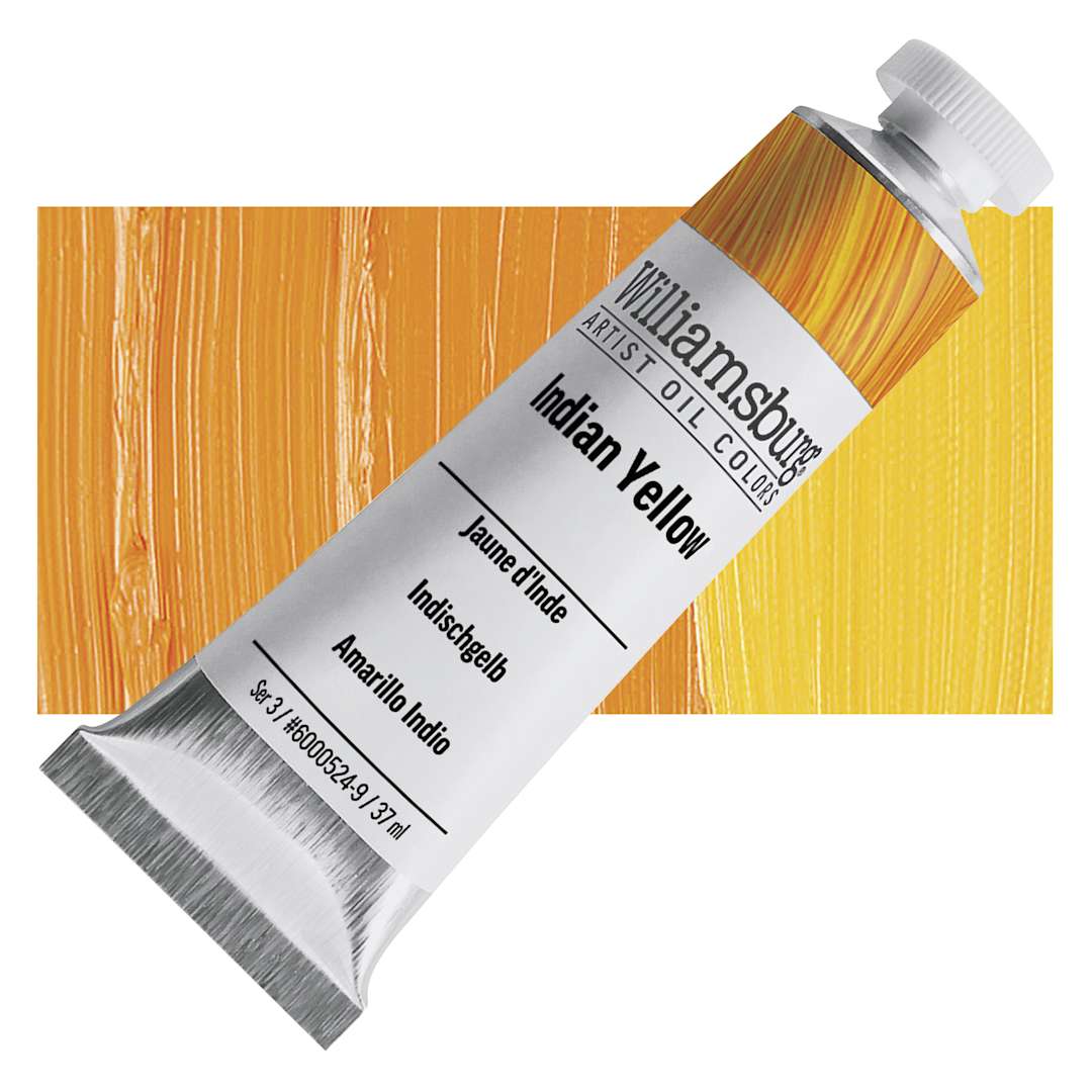 Open in modal - Williamsburg Handmade Oil Paint - Indian Yellow, 37 ml tube and swatch