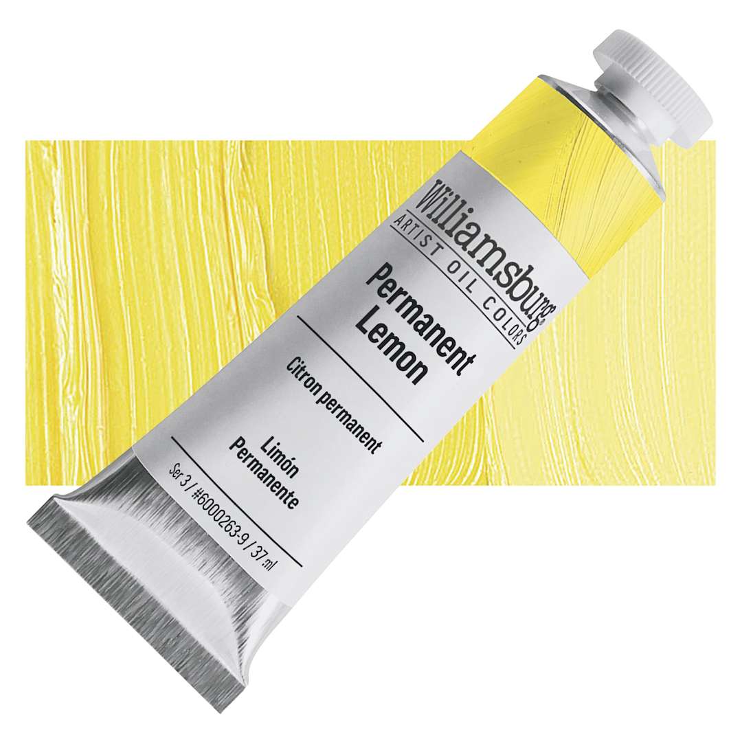 Open in modal - Williamsburg Handmade Oil Paint - Permanent Lemon, 37 ml tube and swatch