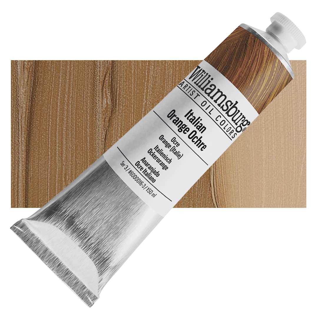 Open in modal - Williamsburg Handmade Oil Paint - Italian Orange Ochre, 150 ml tube and swatch
