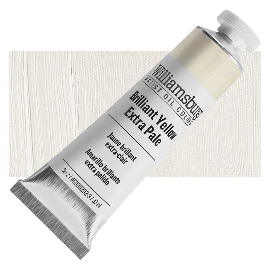 Open in modal - Williamsburg Handmade Oil Paint - Brilliant Yellow Extra Pale, 37 ml tube and swatch