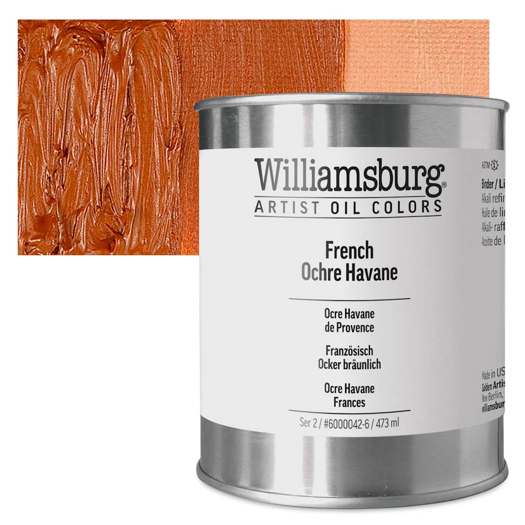 Open in modal - Williamsburg Handmade Oil Paint - French Ochre Havane, 16 oz can and swatch