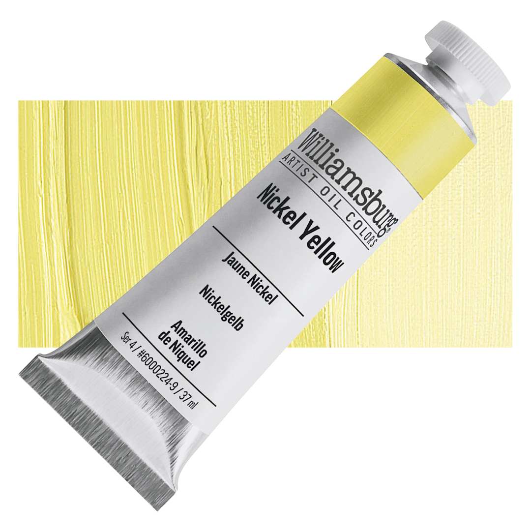 Open in modal - Williamsburg Handmade Oil Paint - Nickel Yellow, 37 ml tube and swatch