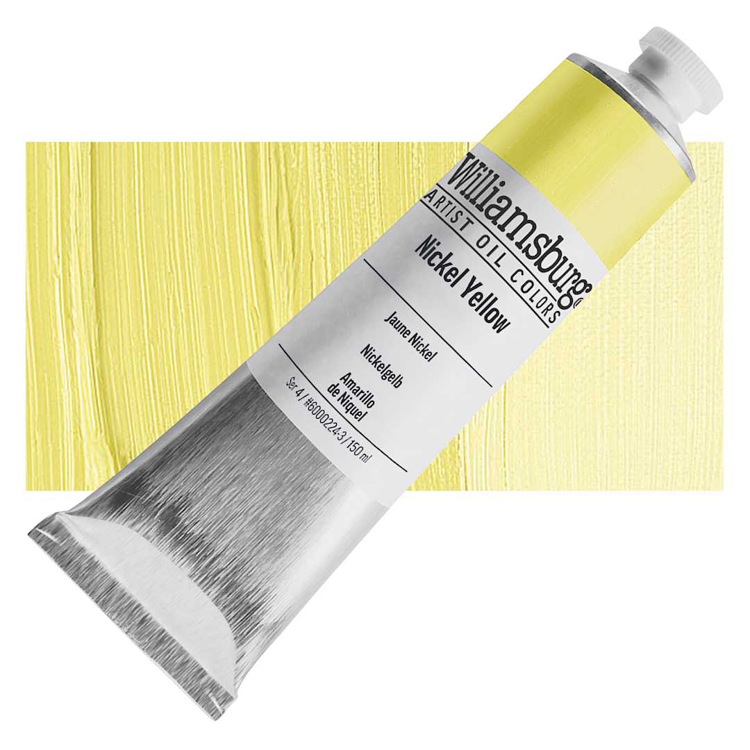 Open in modal - Williamsburg Handmade Oil Paint - Nickel Yellow, 150 ml tube and swatch