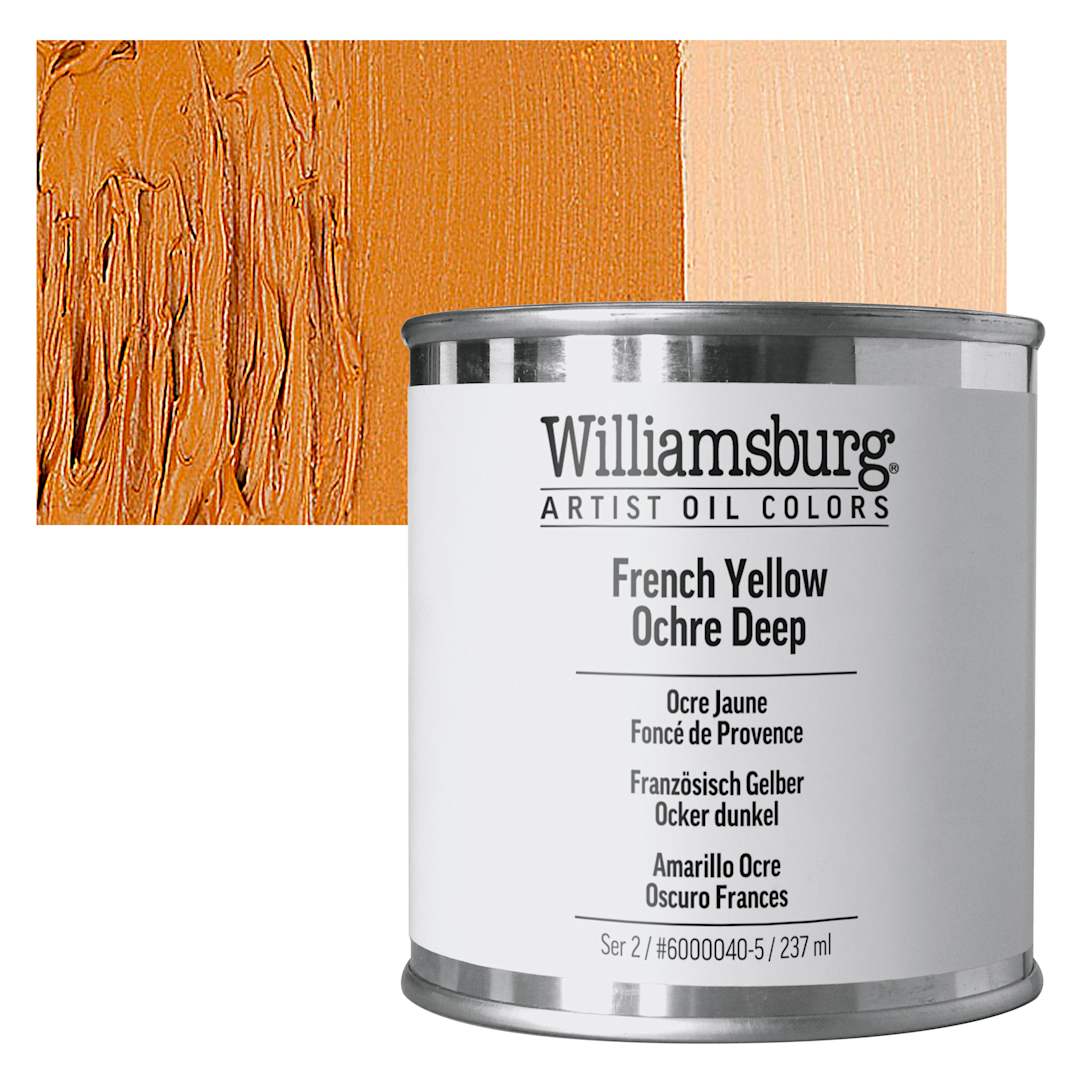 Open in modal - Williamsburg Handmade Oil Paint - French Yellow Ochre Deep, 8 oz Can and swatch