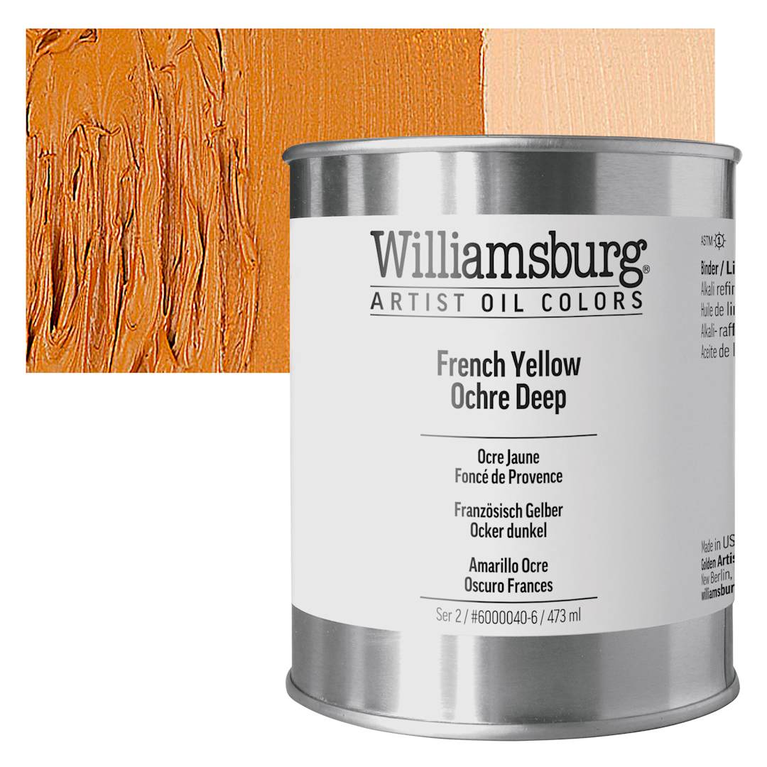 Open in modal - Williamsburg Handmade Oil Paint - French Yellow Ochre Deep, 16 oz can and swatch