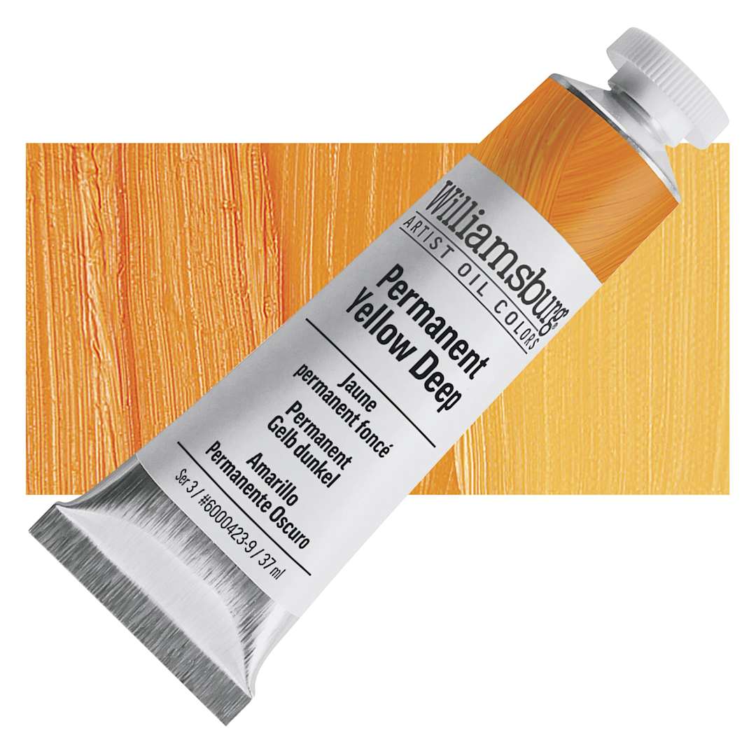 Open in modal - Williamsburg Handmade Oil Paint - Permanent Yellow Deep, 37 ml tube and swatch