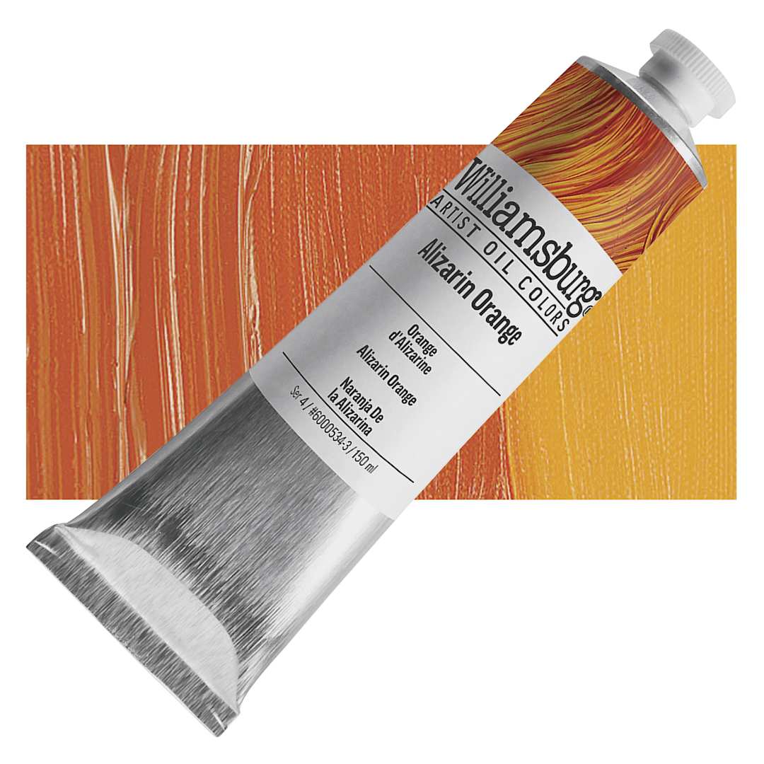 Open in modal - Williamsburg Handmade Oil Paint - Alizarian Orange, 150 ml tube and swatch