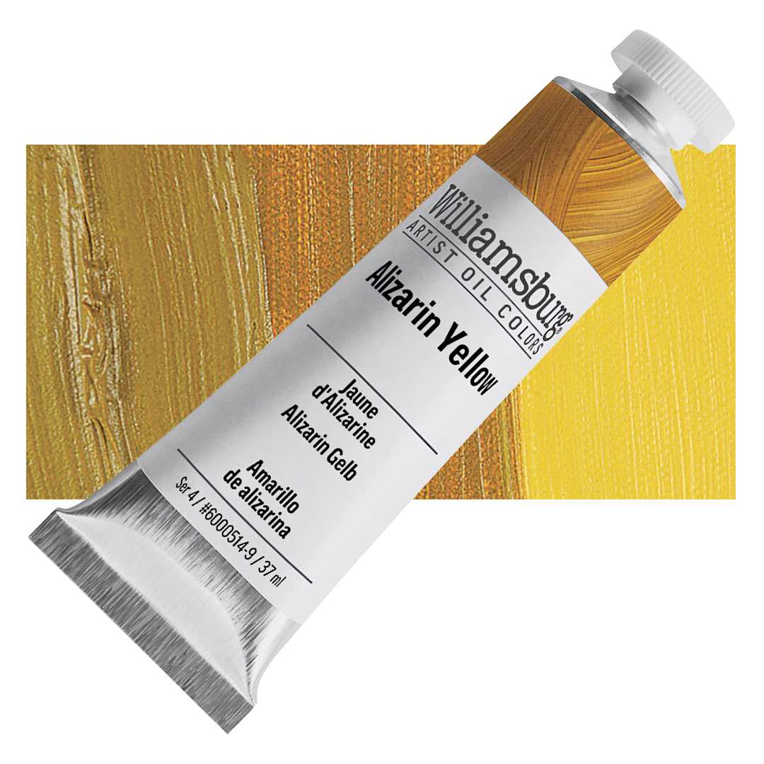 Open in modal - Williamsburg Handmade Oil Paint - Alizarin Yellow, 37 ml tube and swatch