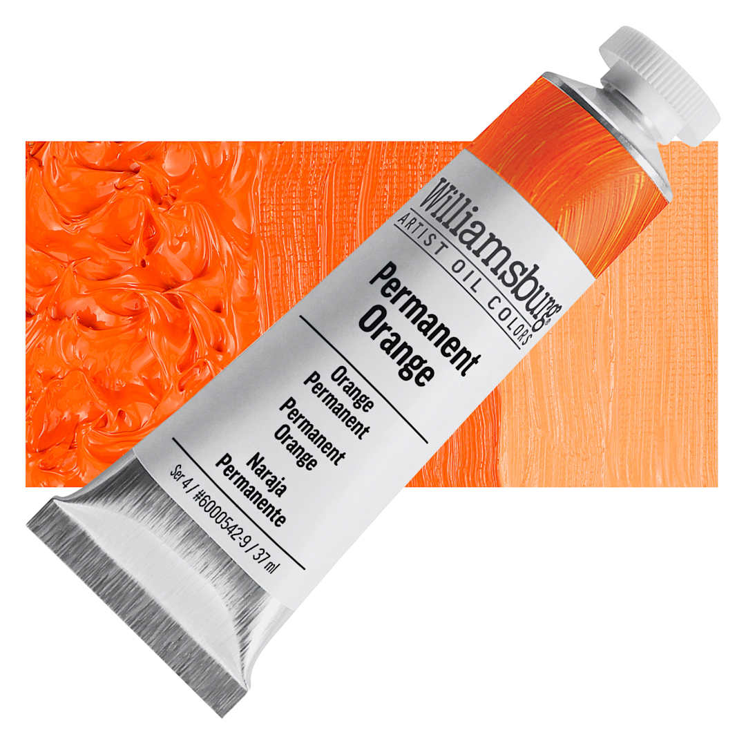 Open in modal - Williamsburg Handmade Oil Paint - Permanent Orange, 37 ml tube and swatch