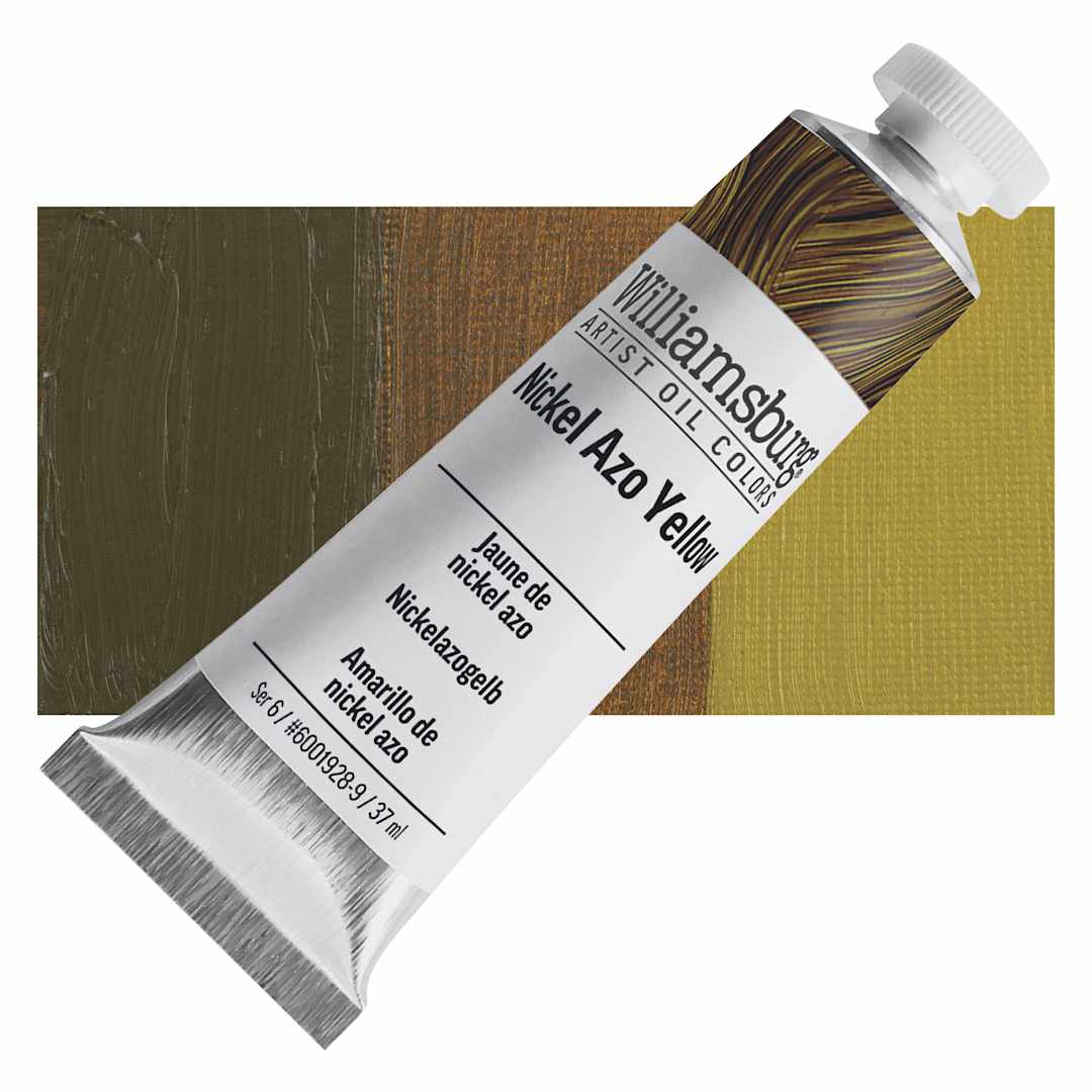 Open in modal - Williamsburg Handmade Oil Paint - Nickel Azo Yellow, 37 ml Tube and swatch