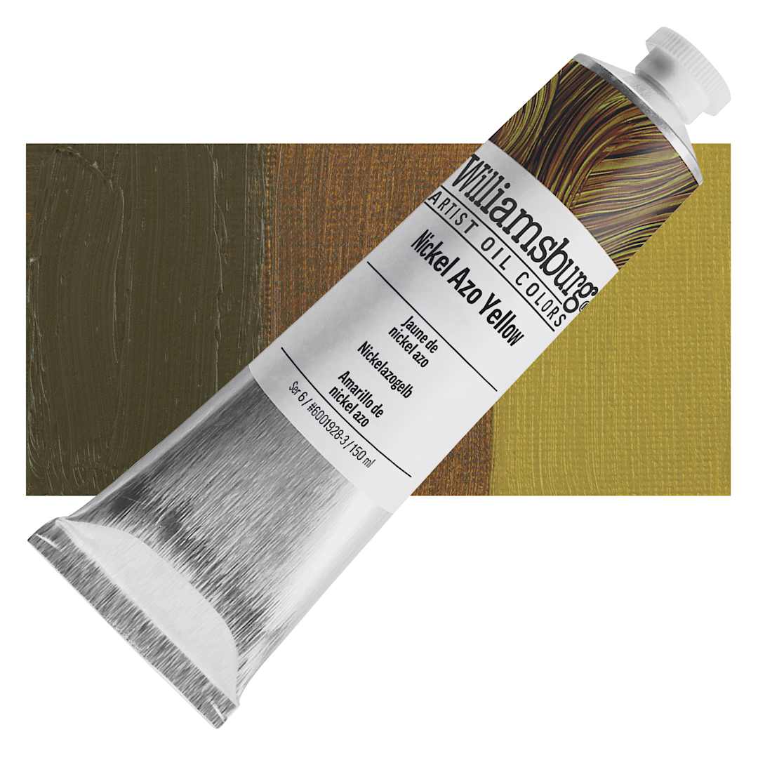 Open in modal - Williamsburg Handmade Oil Paint - Nickel Azo Yellow 150 ml tube and swatch