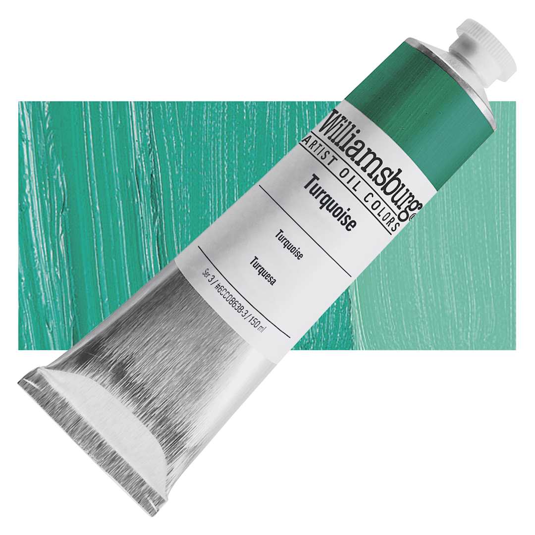 Open in modal - Williamsburg Handmade Oil Paint - Turquoise, 150 ml tube and swatch