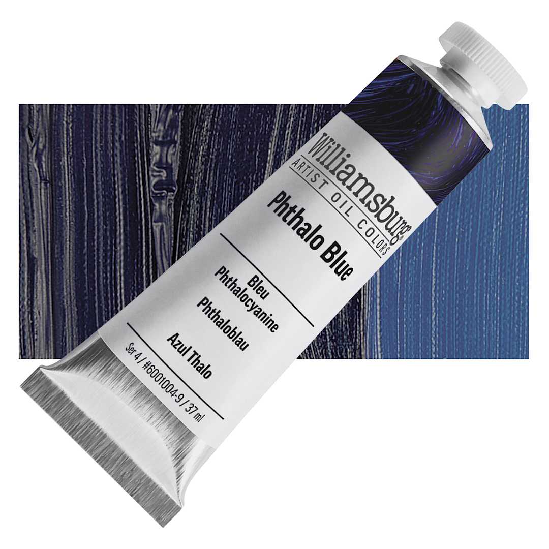 Open in modal - Williamsburg Handmade Oil Paint - Phthalo Blue, 37 ml tube and swatch