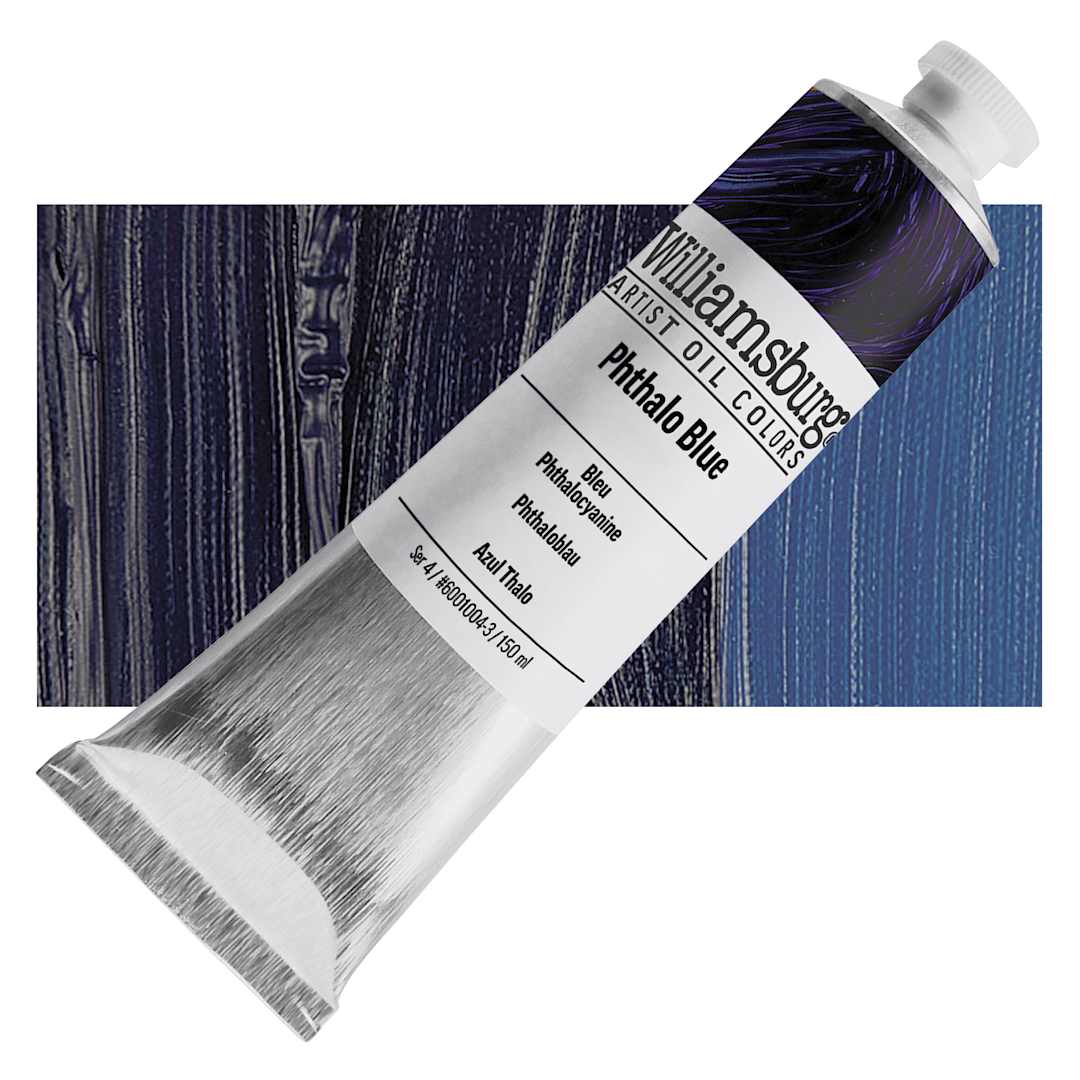 Open in modal - Williamsburg Handmade Oil Paint - Phthalo Blue, 150 ml tube and swatch