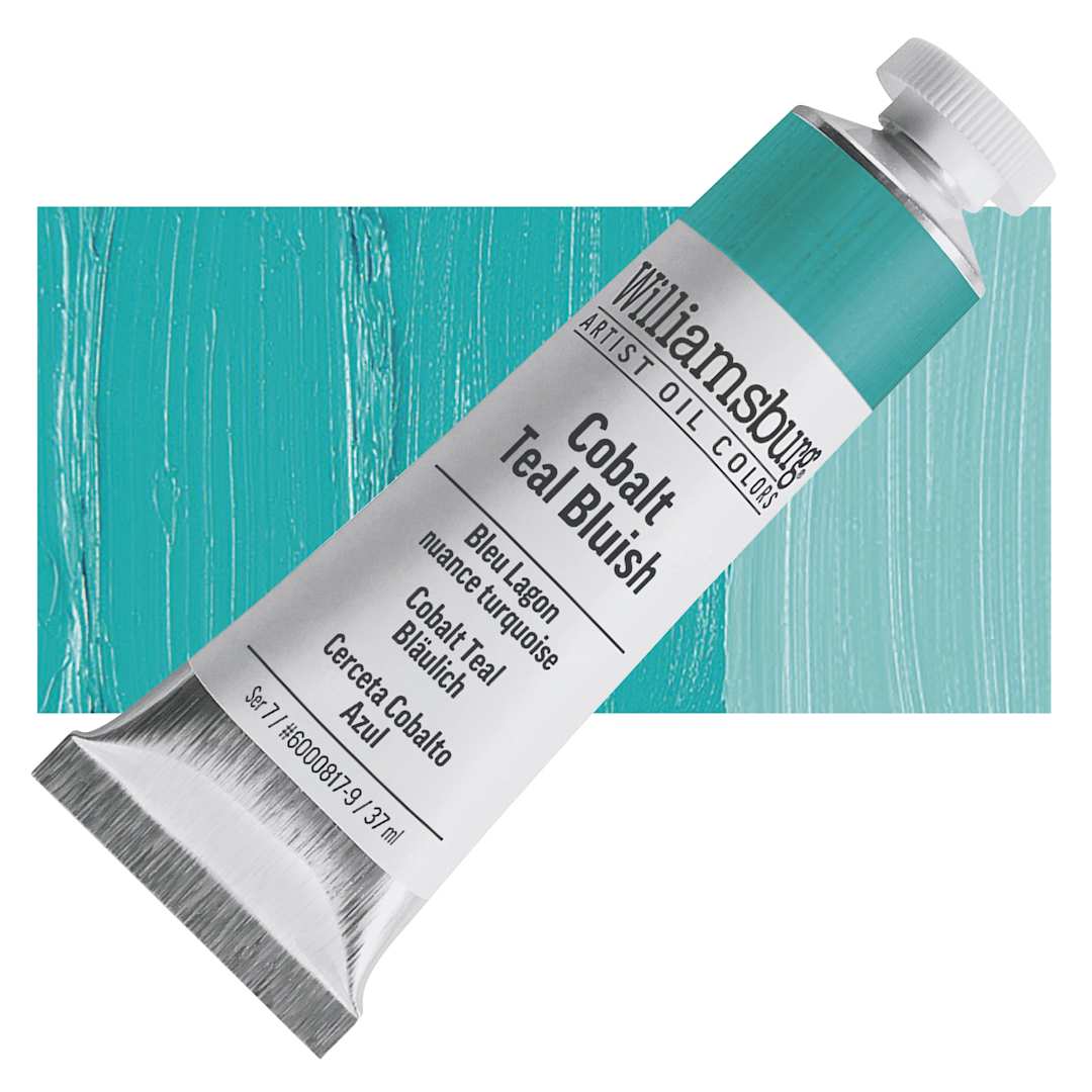 Open in modal - Williamsburg Handmade Oil Paint - Cobalt Teal Bluish, 37 ml tube and swatch