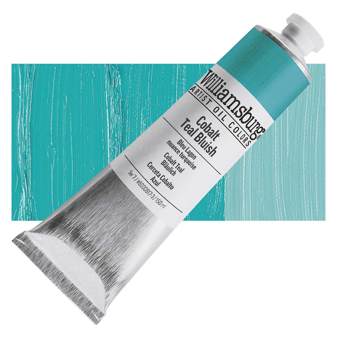 Open in modal - Williamsburg Handmade Oil Paint - Cobalt Teal Bluish, 150 ml tube and swatch