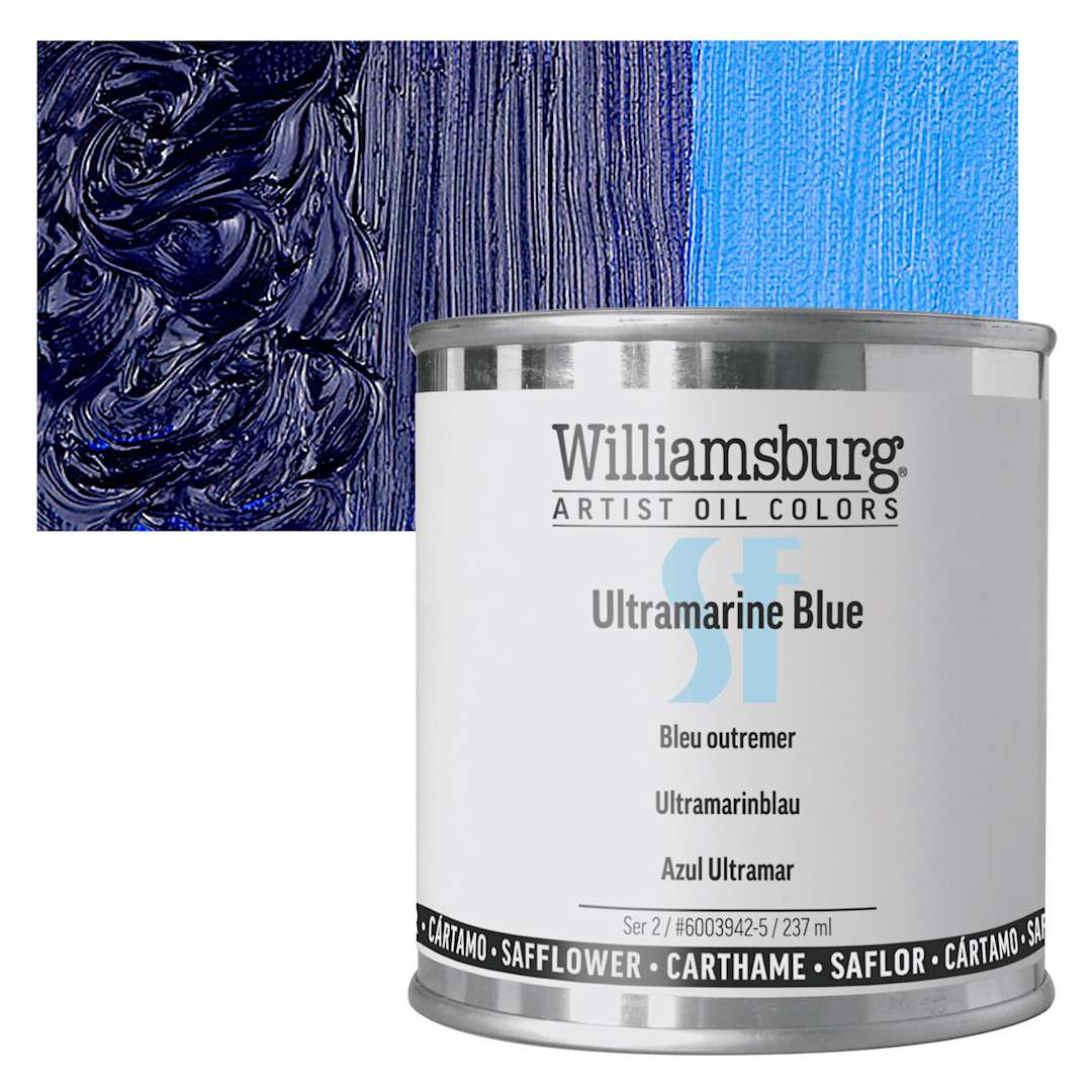 Open in modal - Williamsburg Handmade Safflower Oil Color - Ultramarine Blue, 8 oz can and swatch