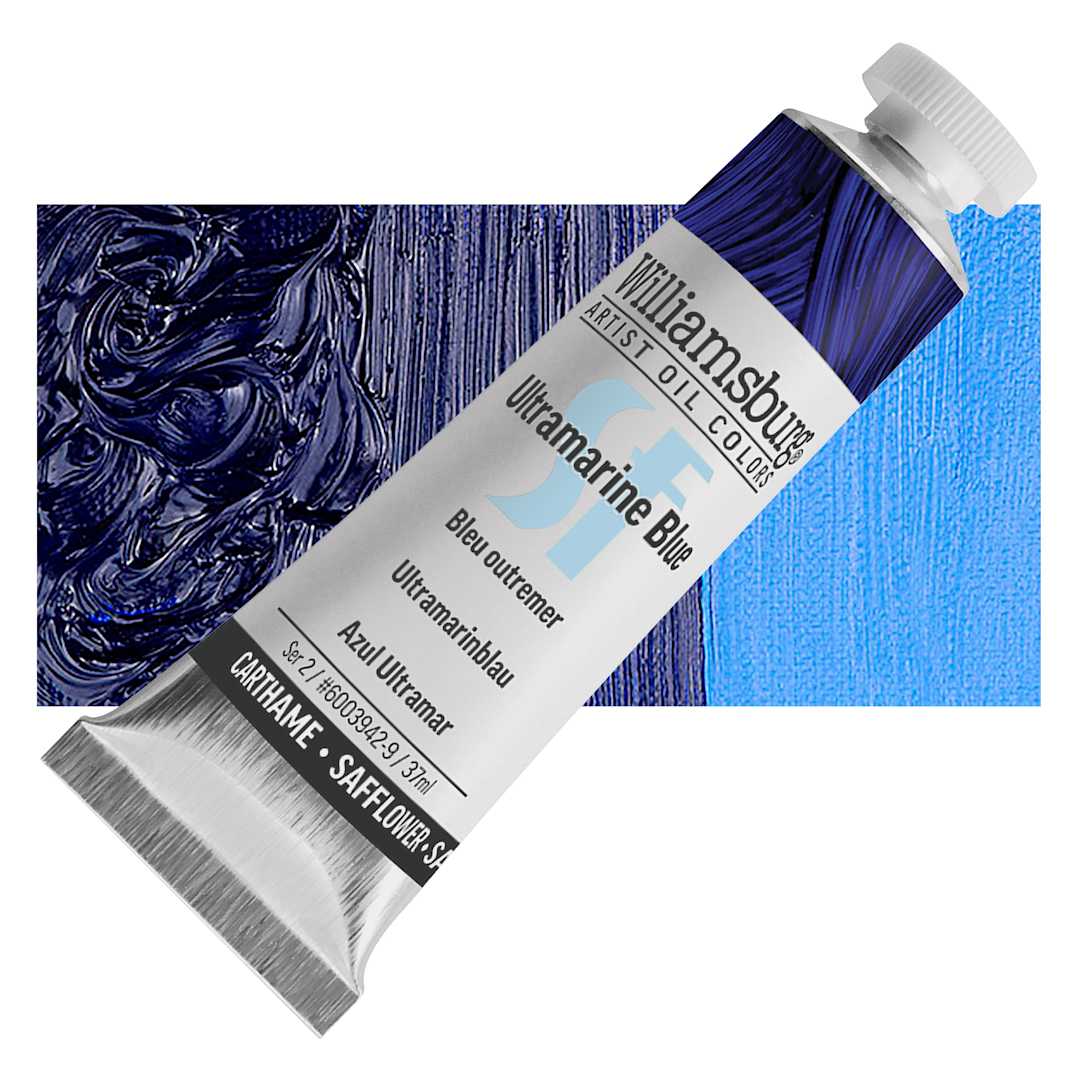 Open in modal - Williamsburg Handmade Safflower Oil Color - Ultramarine Blue, 37 ml tube and swatch