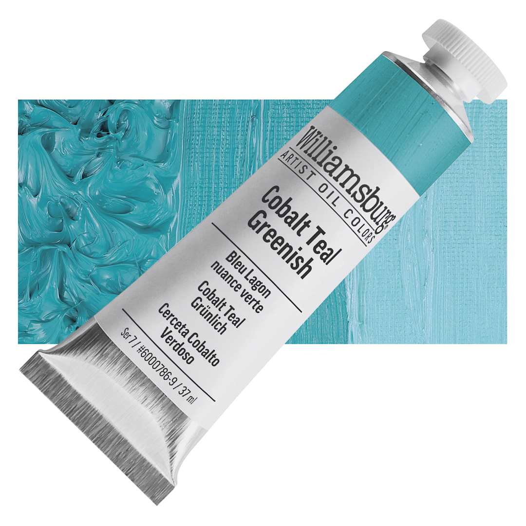 Open in modal - Williamsburg Handmade Oil Paint - Cobalt Teal Greenish, 37 ml tube and swatch