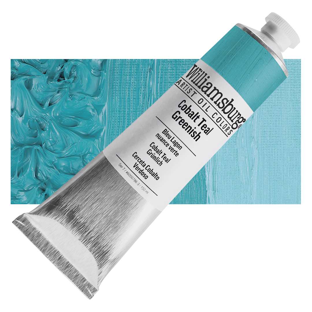 Open in modal - Williamsburg Handmade Oil Paint - Cobalt Teal Greenish, 150 ml tube and swatch