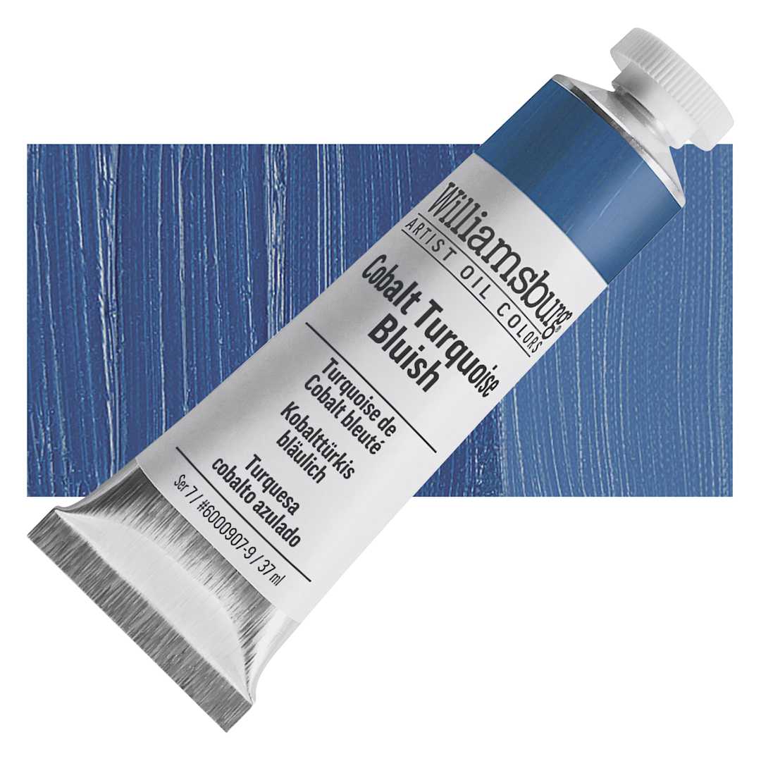 Open in modal - Williamsburg Handmade Oil Paint - Cobalt Turquoise Bluish, 37 ml tube and swatch