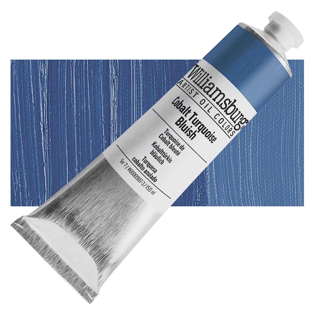 Open in modal - Williamsburg Handmade Oil Paint - Cobalt Turquoise Bluish, 150 ml tube and swatch