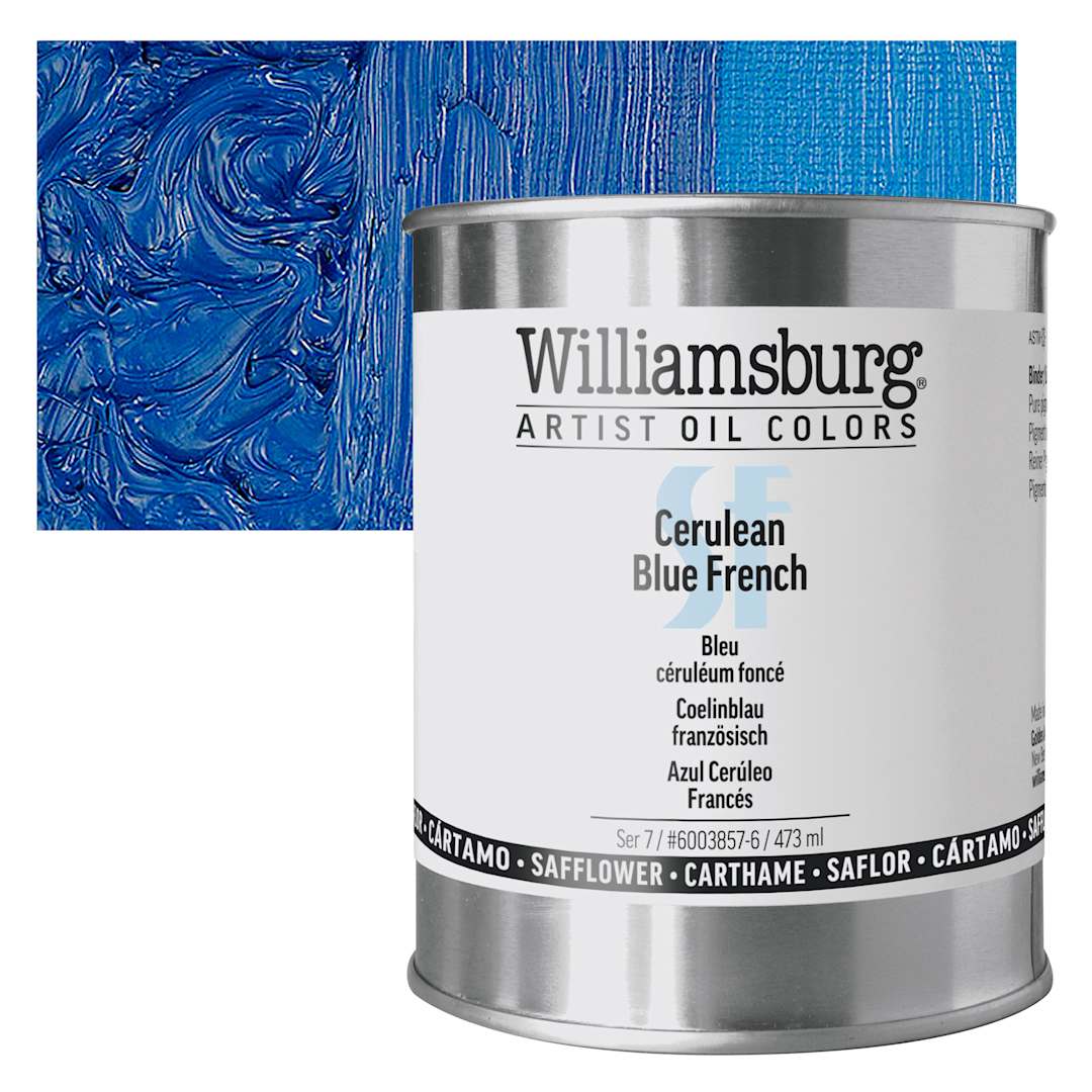 Open in modal - Williamsburg Handmade Safflower Oil Color - Cerulean Blue French, 16 oz Can and swatch