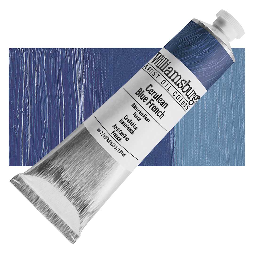 Open in modal - Williamsburg Handmade Oil Paint - Cerulean Blue French, 150 ml tube and swatch