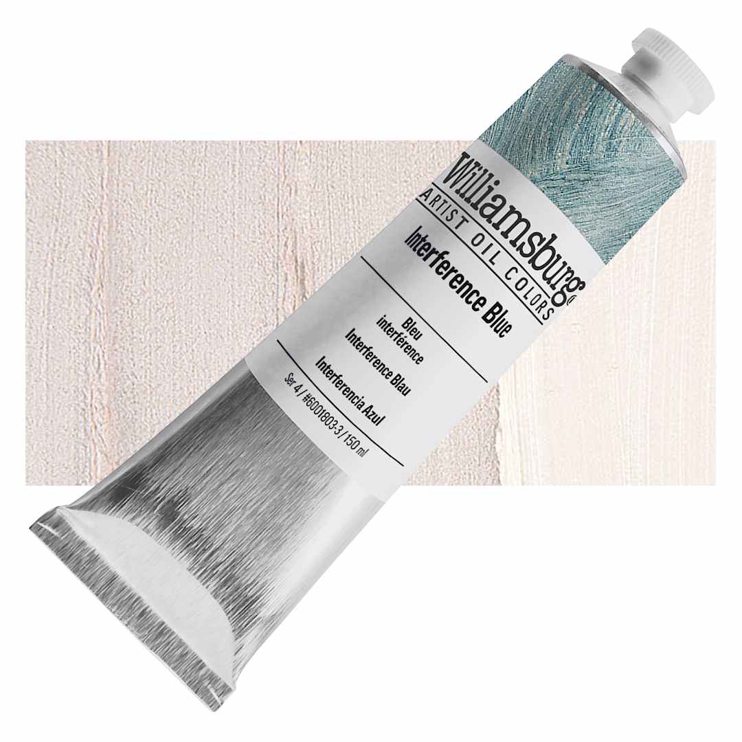 Open in modal - Williamsburg Handmade Oil Paint - Interference Blue, 150 ml tube and swatch
