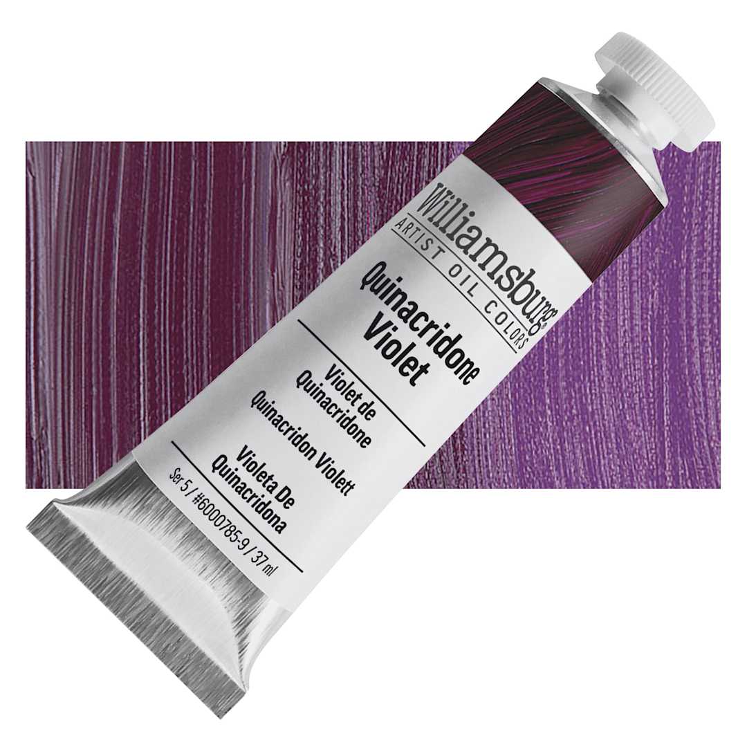 Open in modal - Williamsburg Handmade Oil Paint - Quinacridone Violet, 37 ml tube and swatch