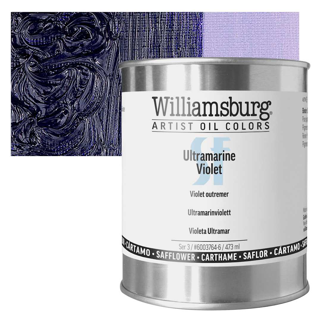 Open in modal - Williamsburg Handmade Safflower Oil Color - Ultramarine Violet, 16 oz can and swatch