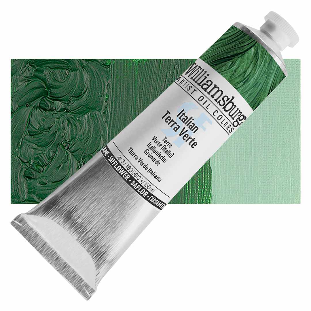 Open in modal - Williamsburg Handmade Safflower Oil Color - Italian Terra Verte, 150 ml tube and swatch