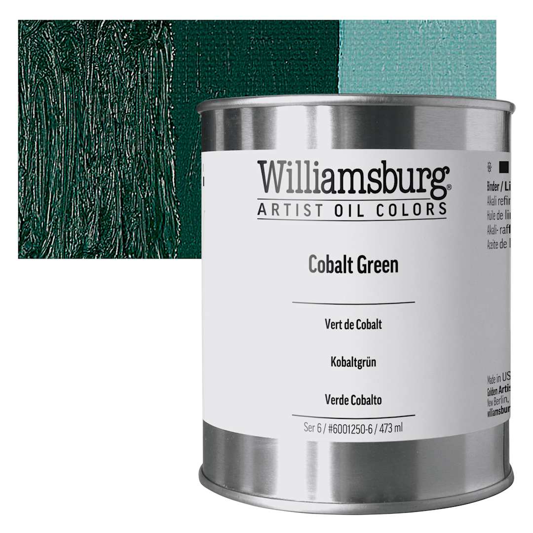 Open in modal - Williamsburg Handmade Oil Paint - Cobalt Green, 16 oz can and swatch