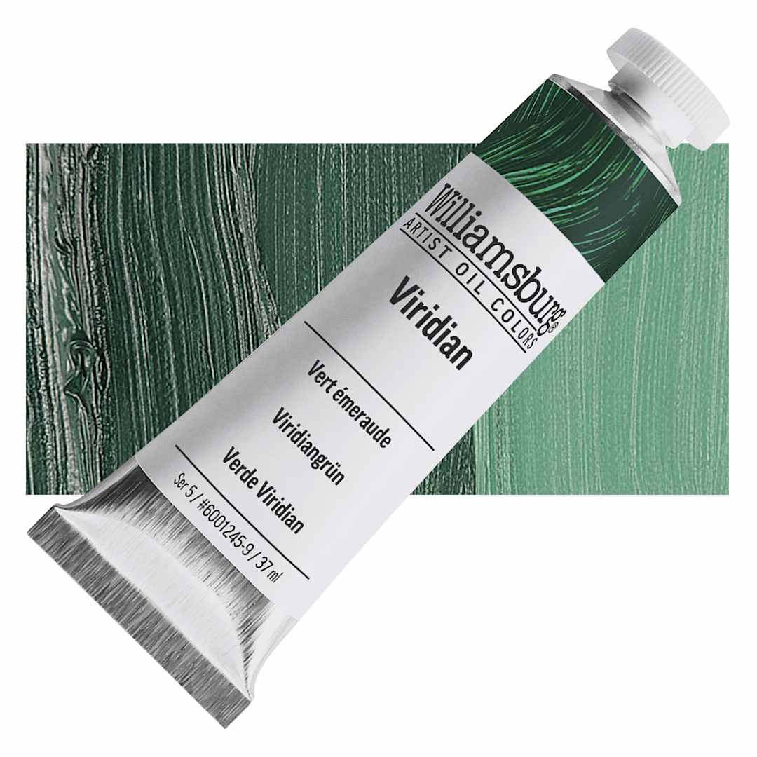 Open in modal - Williamsburg Handmade Oil Paint - Viridian Green, 37 ml tube and swatch