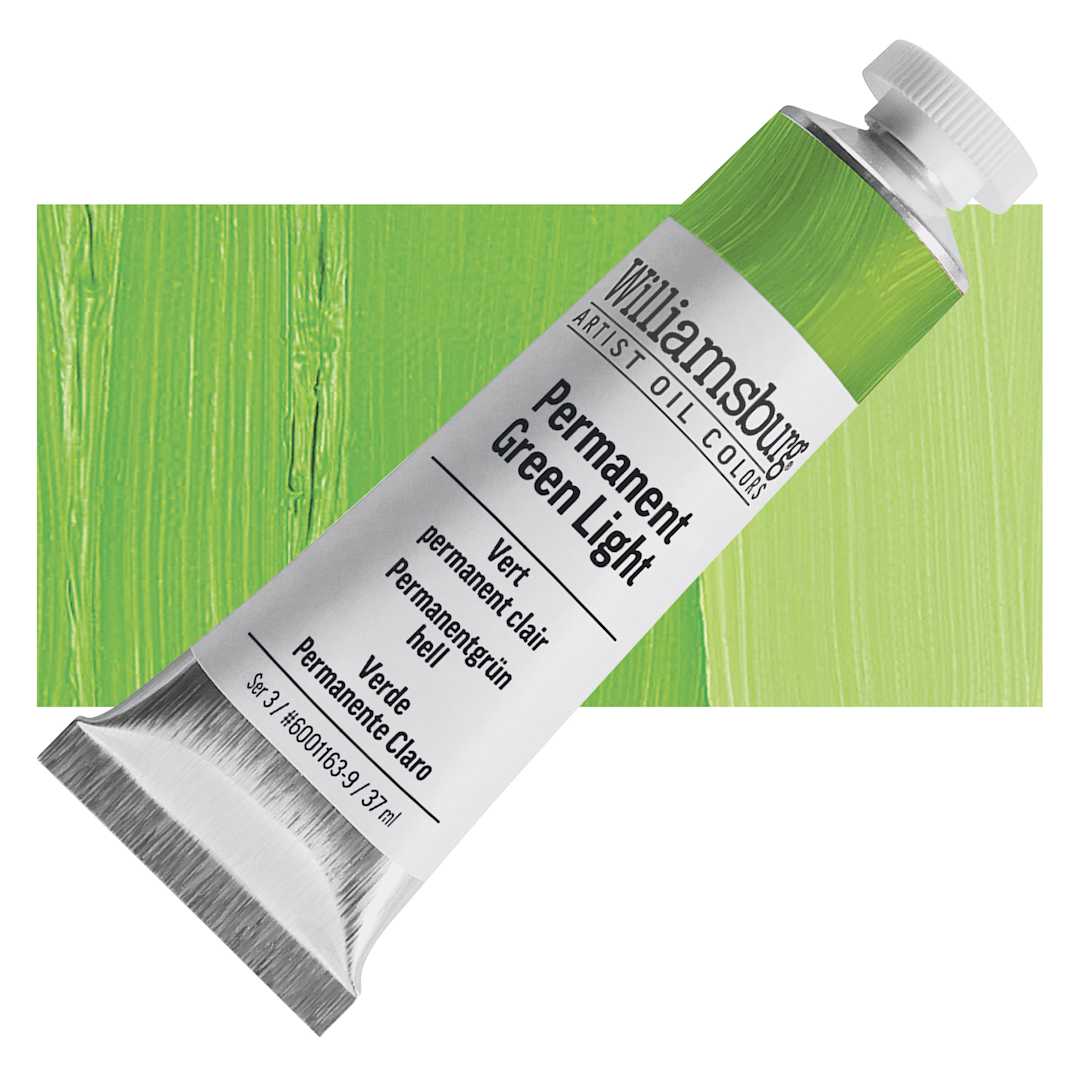 Open in modal - Williamsburg Handmade Oil Paint - Permanent Green Light, 37 ml tube and swatch