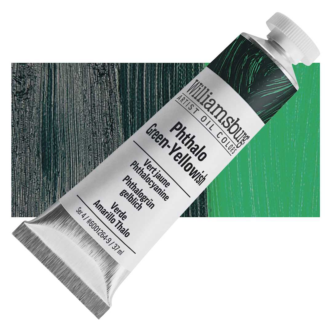 Open in modal - Williamsburg Handmade Oil Paint - Phthalo Green Yellowish, 37 ml tube and swatch