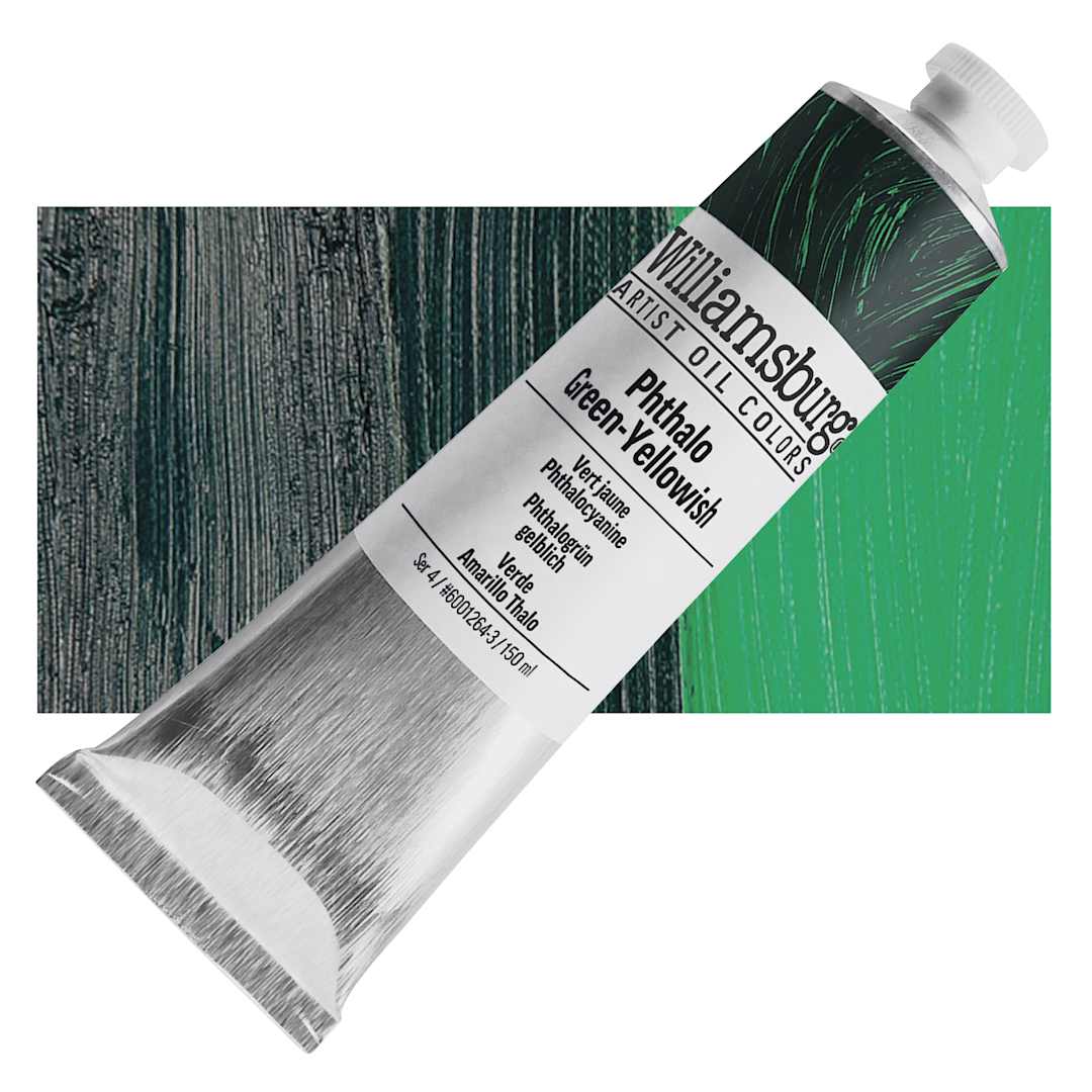 Open in modal - Williamsburg Handmade Oil Paint - Phthalo Green Yellowish, 150 ml tube and swatch
