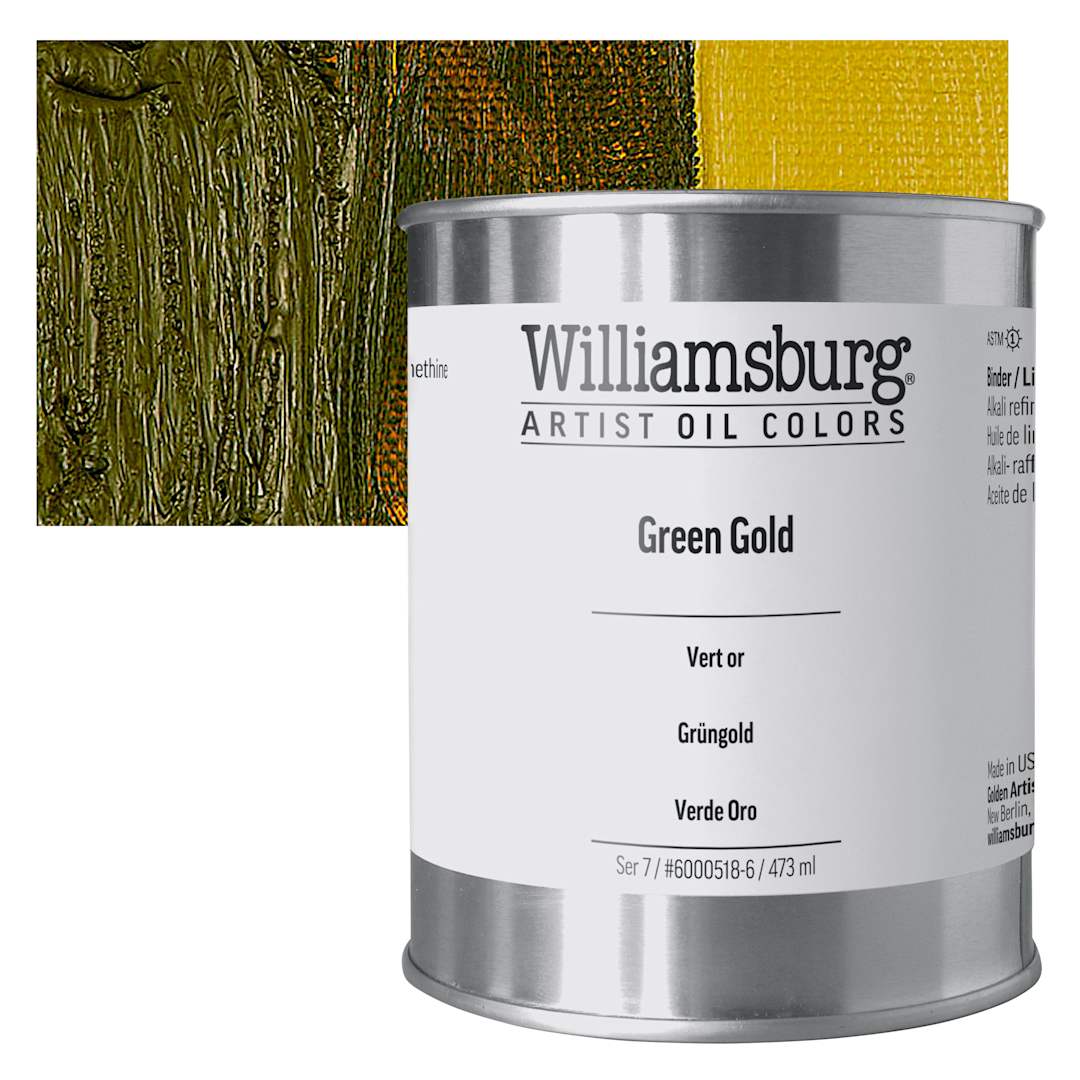 Open in modal - Williamsburg Handmade Oil Paint - Green Gold, 16 oz can and swatch