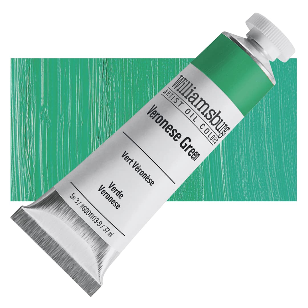 Open in modal - Williamsburg Handmade Oil Paint - Veronese Green, 37 ml tube and swatch