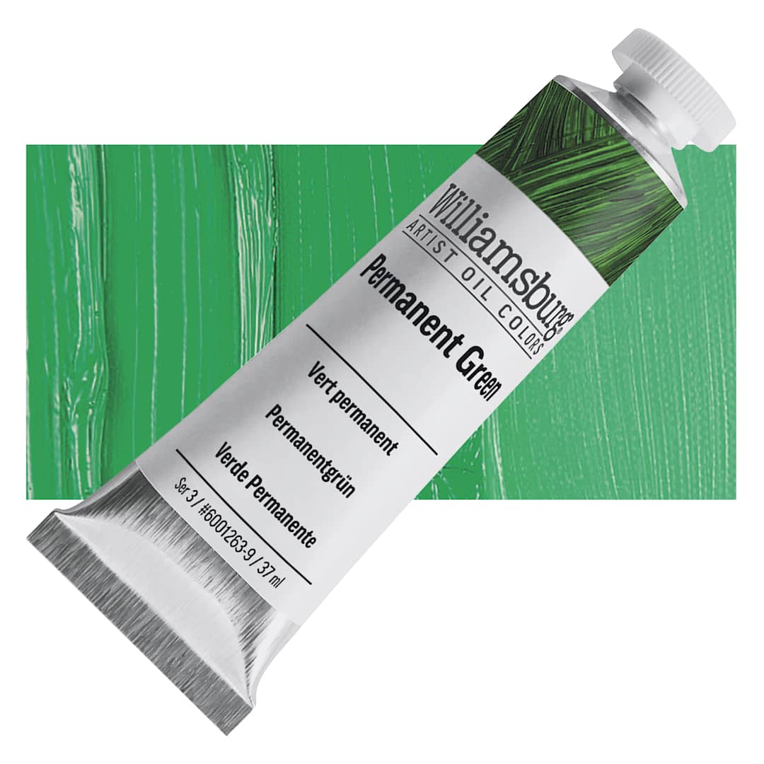 Open in modal - Williamsburg Handmade Oil Paint - Permanent Green, 37 ml tube and swatch