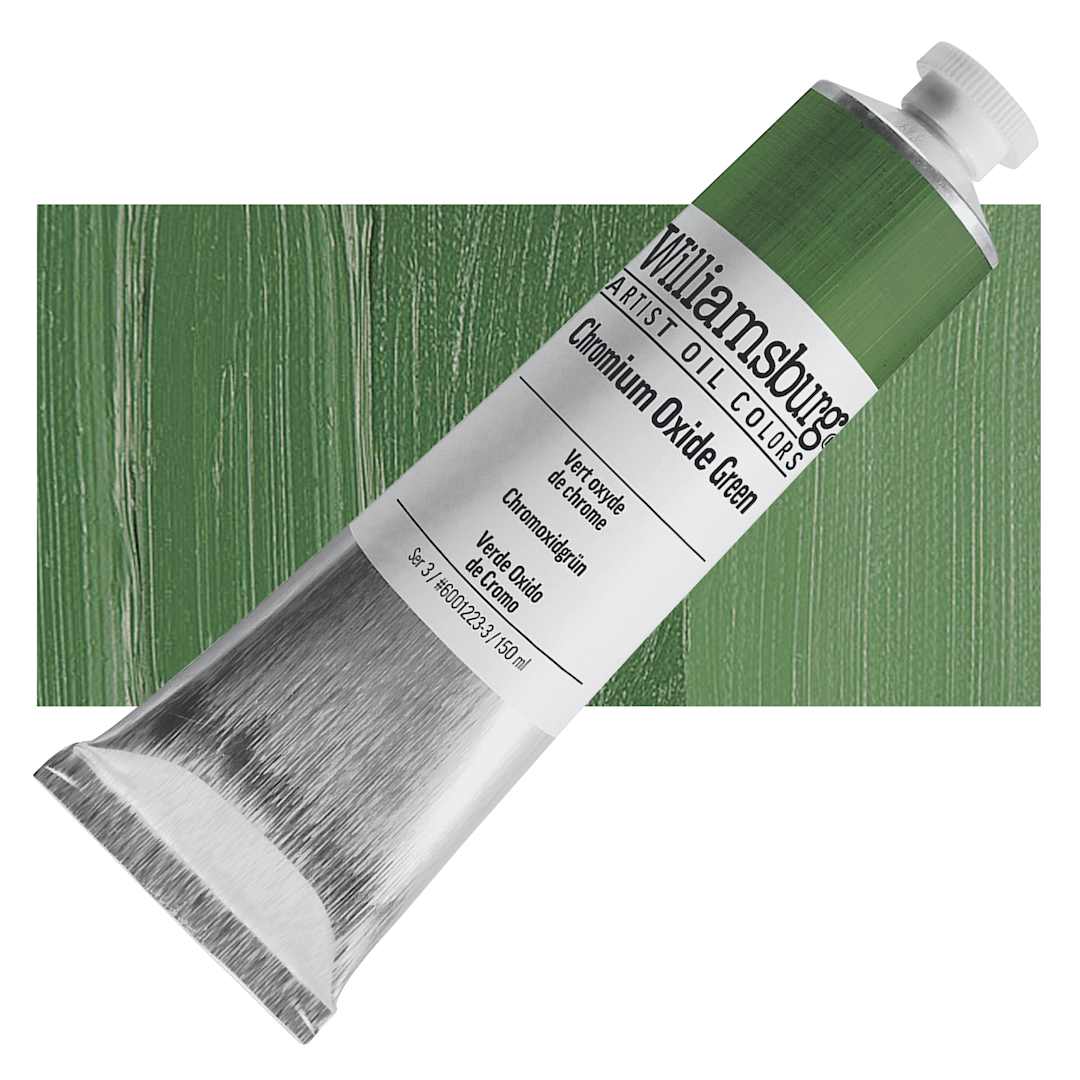 Open in modal - Williamsburg Handmade Oil Paint - Chromium Oxide, 150 ml tube and swatch