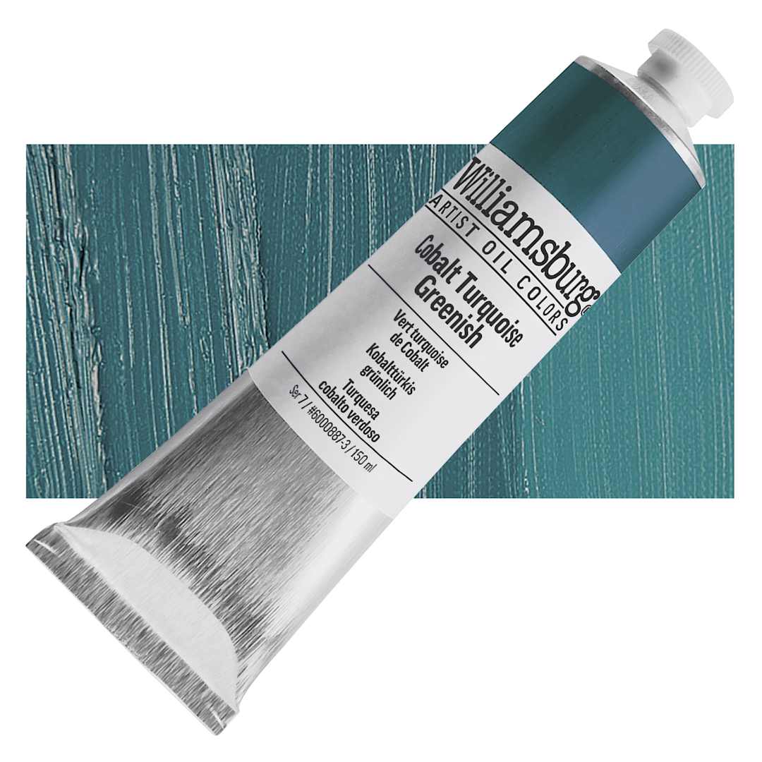 Open in modal - Williamsburg Handmade Oil Paint - Cobalt Turquoise Greenish, 150 ml tube and swatch