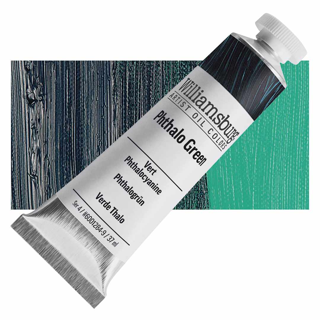 Open in modal - Williamsburg Handmade Oil Paint - Phthalo Green, 37 ml tube and swatch