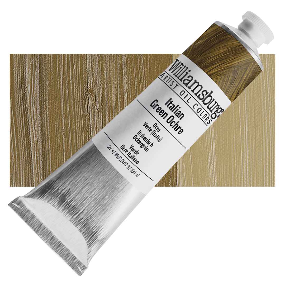 Open in modal - Williamsburg Handmade Oil Paint - Italian Green Ochre, 150 ml tube and swatch