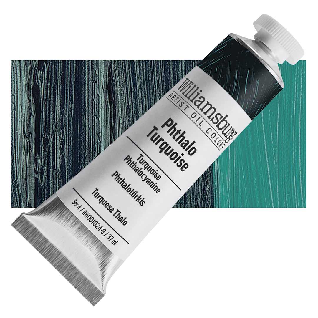 Open in modal - Williamsburg Handmade Oil Paint - Phthalo Turquoise, 37 ml tube and swatch