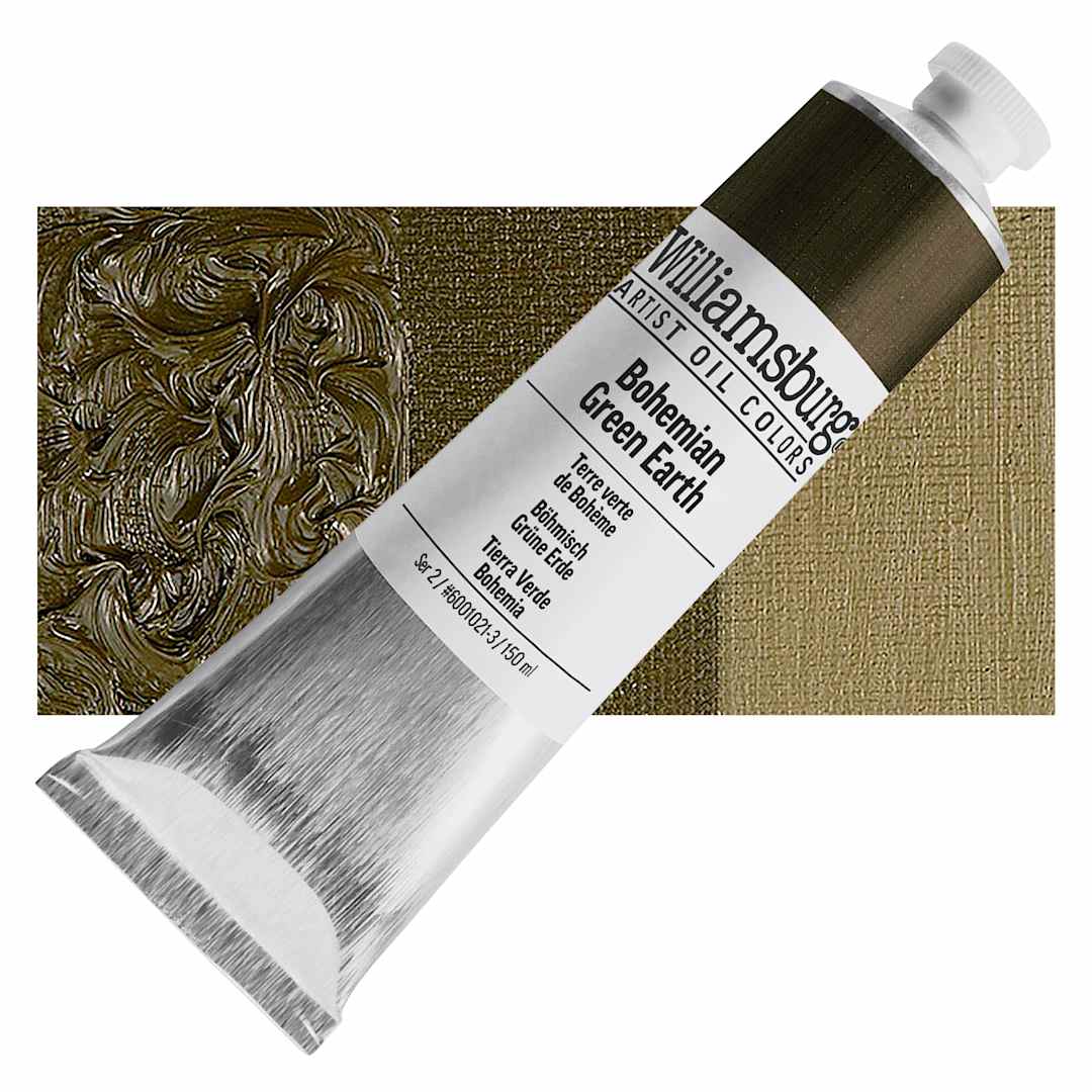 Open in modal - Williamsburg Handmade Oil Paint - Bohemian Green Earth, 37 ml tube and swatch