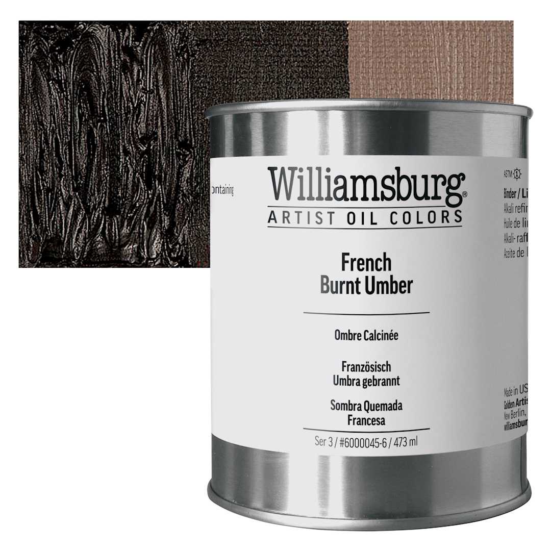 Open in modal - Williamsburg Handmade Oil Paint - French Burnt Umber, 16 oz can and swatch