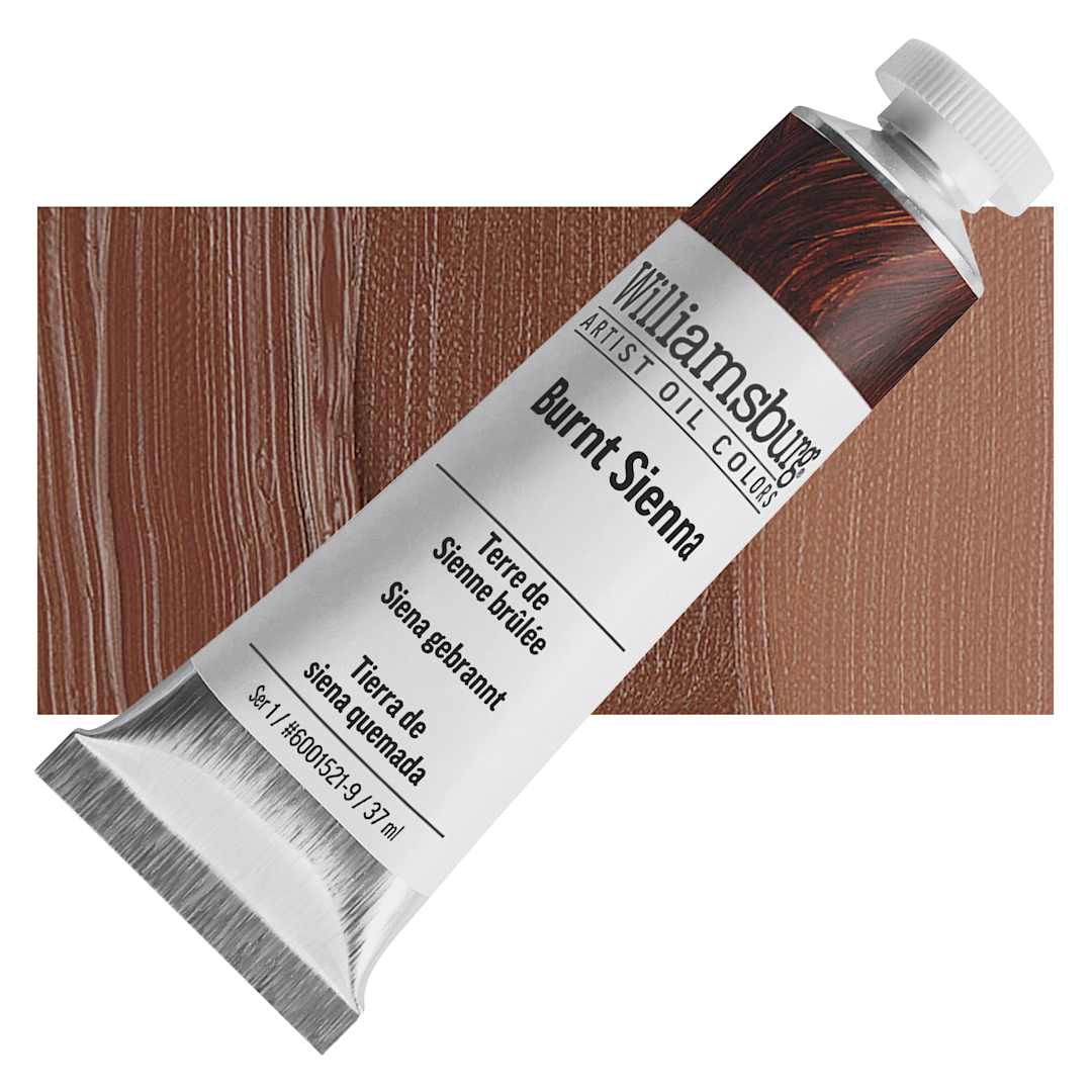 Open in modal - Williamsburg Handmade Oil Paint - Burnt Sienna, 37 ml tube and swatch
