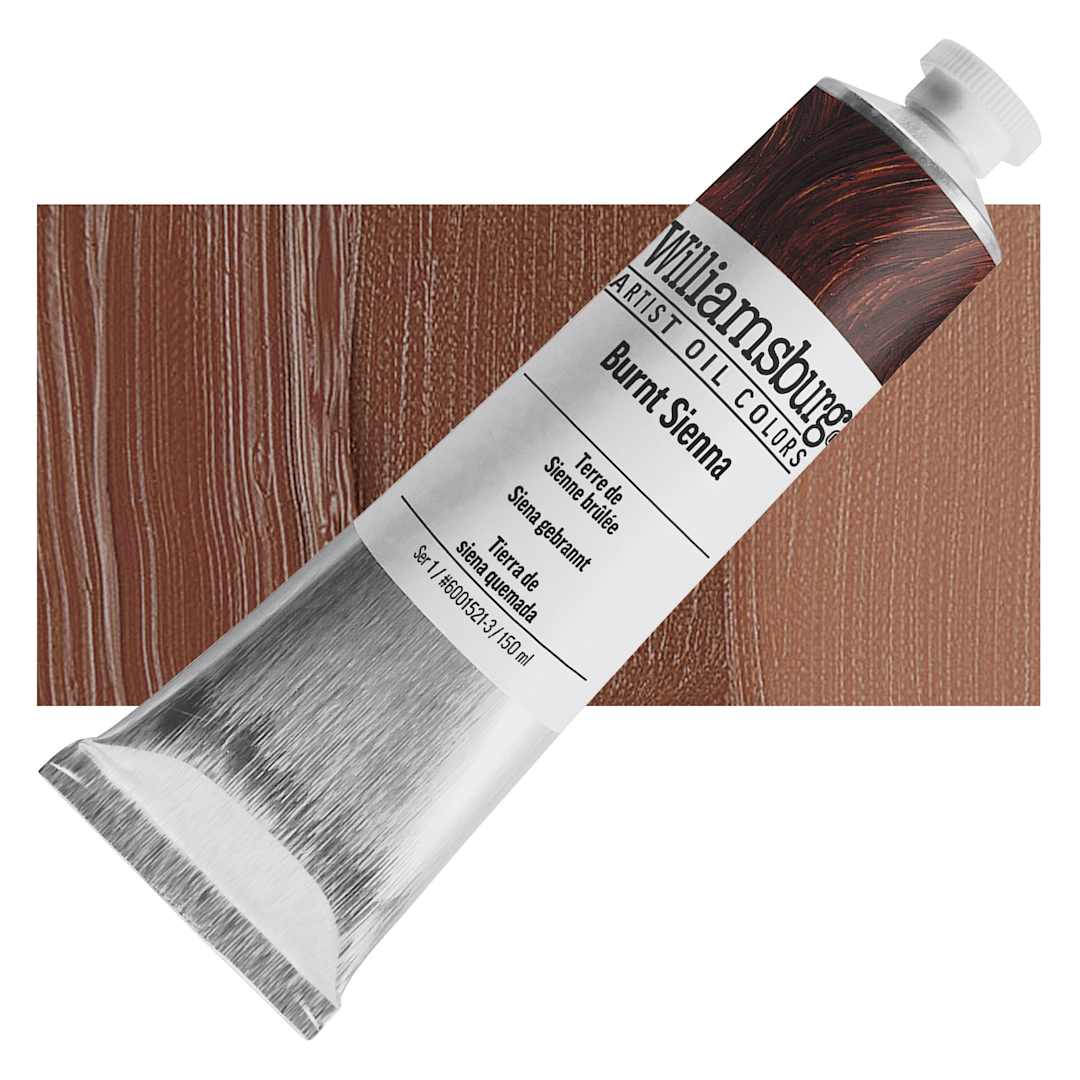 Open in modal - Williamsburg Handmade Oil Paint - Burnt Sienna, 150 ml tube and swatch