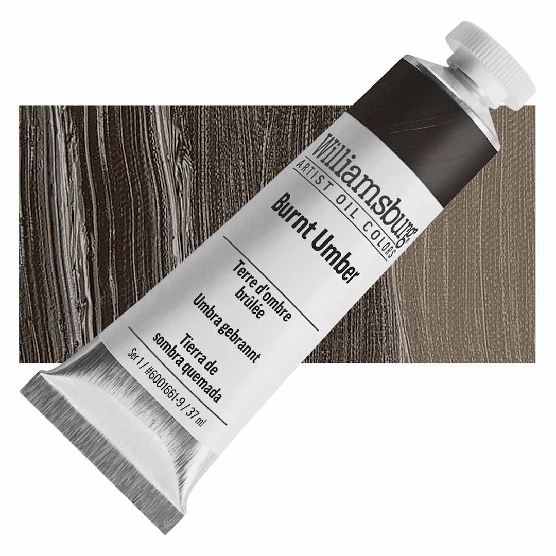 Open in modal - Williamsburg Handmade Oil Paint - Burnt Umber, 37 ml tube and swatch